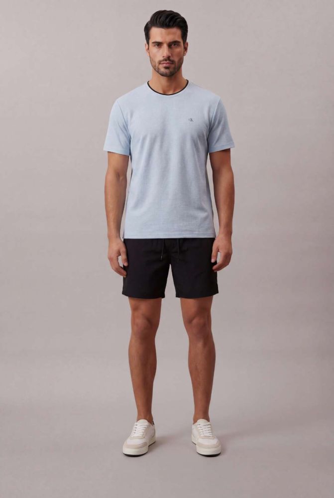 Camiseta Calvin Klein Manga Curta Micro Waffle - Azul Claro - Camiseta Calvin Klein Manga Curta Micro Waffle Azul Claro Ggg