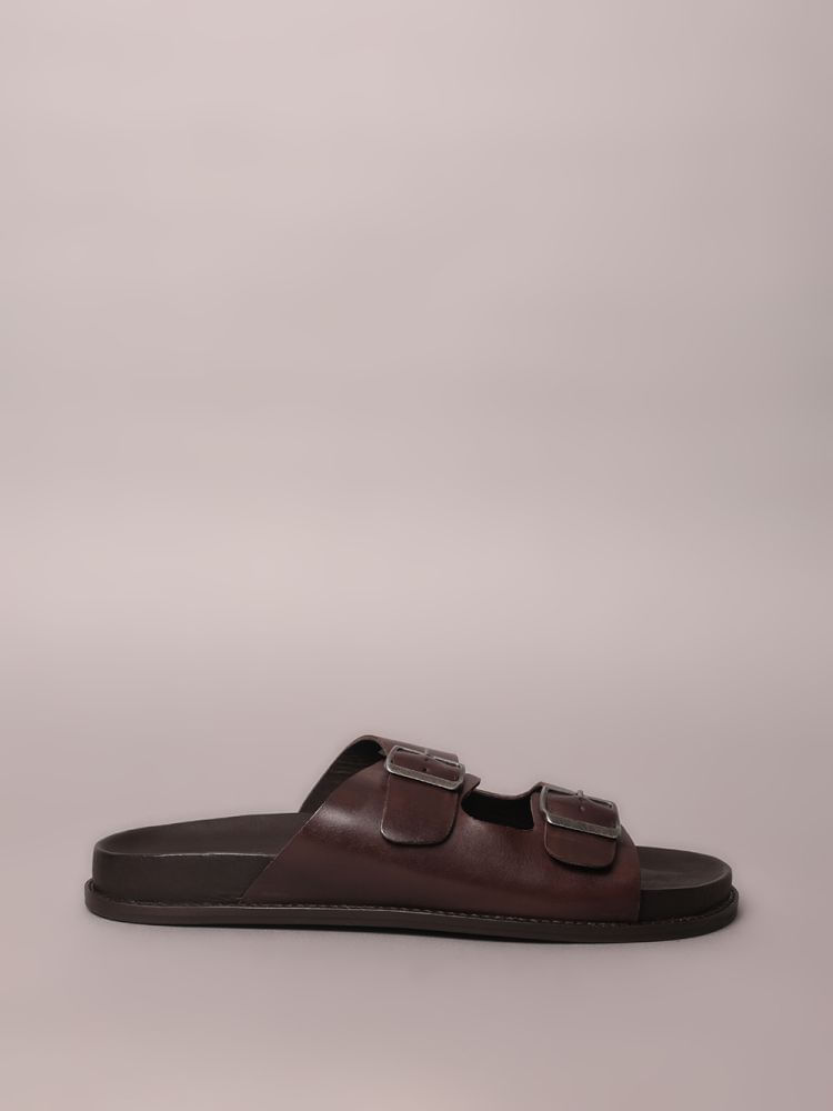Sandália Calvin Klein Slide Fivelas - Cafe - Sandália Calvin Klein Slide Fivelas Cafe 39
