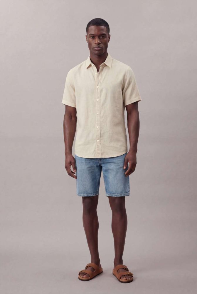 Camisa Manga Curta Cotton Linen - Areia