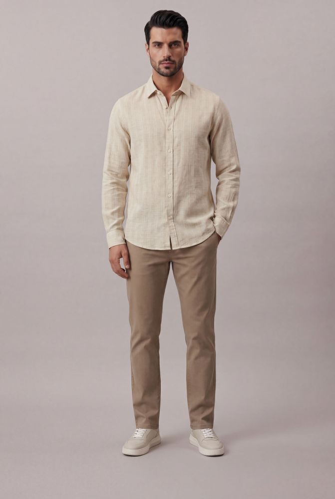 Camisa Manga Longa Slim Rustic Liocel - Areia