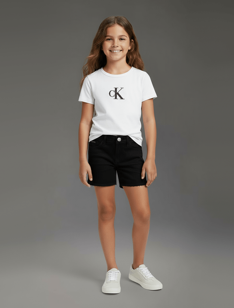 Shorts Color Menina Barras à Fio - Preto