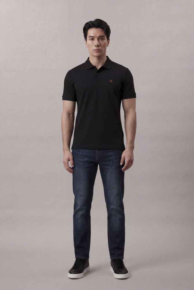 Polo Manga Curta Calvin Klein Jeans Regular Malhão - Preto