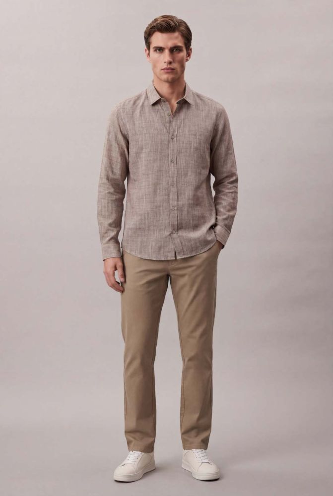 Camisa Manga Longa Calvin Klein Jeans Regular Alg. Flamê - Caqui Medio