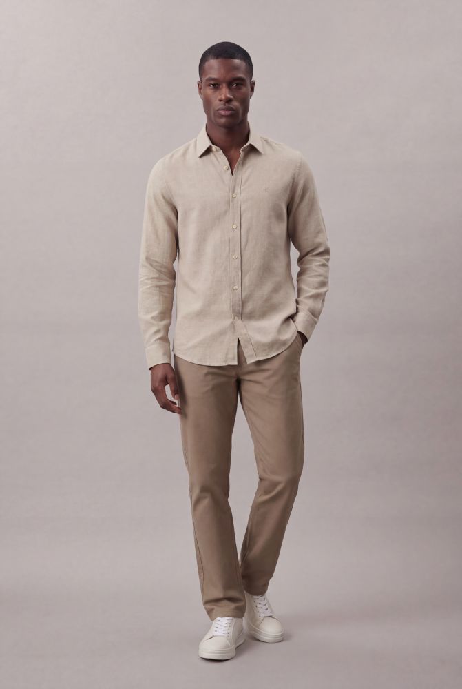 Camisa Manga Longa Calvin Klein Jeans Slim Chevron - Caqui Claro
