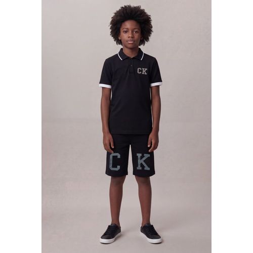 Polo Manga Curta Calvin Klein Jeans Boy Logo Calvin Klein College - Preto