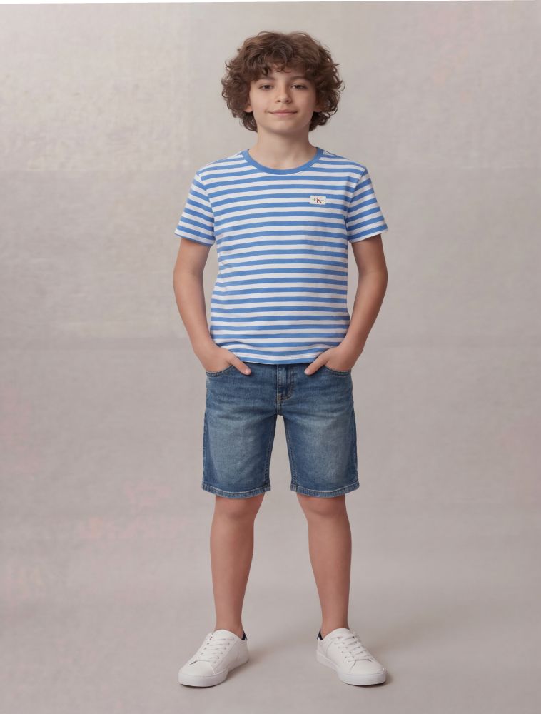 Camiseta Manga Curta Calvin Klein Jeans Boy Listrado Fio Tinto - Azul Médio - Camiseta Manga Curta Calvin Klein Jeans Boy Listrado Fio Tinto Azul Médio 8