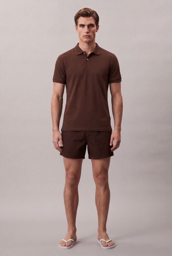Shorts Elástico Liso Com Logo Lateral - Marrom - Shorts Elástico Liso Com Logo Lateral Marrom Gg