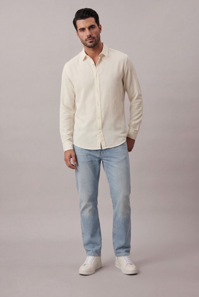 Camisa Manga Longa Regular Cannes Linen - Amarelo Claro