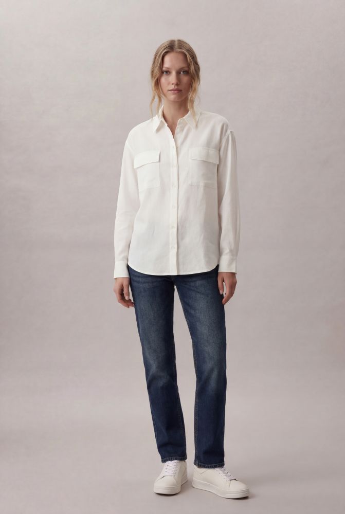 Camisa Manga Longa com Bolsos - Off White