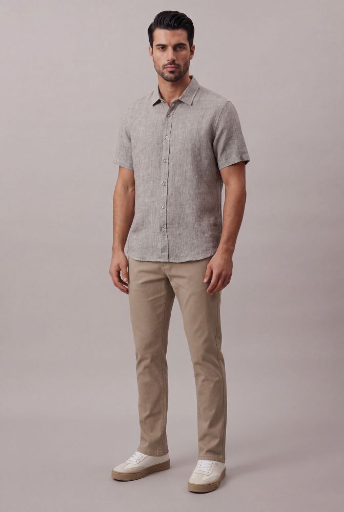 Camisa Manga Curta Cannes Linen - Charuto - Camisa Manga Curta Cannes Linen Charuto 1