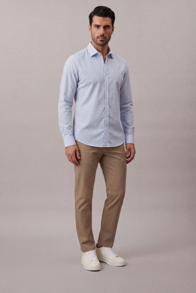 Camisa Manga Longa Slim Maquineta - Azul Claro - Camisa Manga Longa Slim Maquineta Azul Claro 1