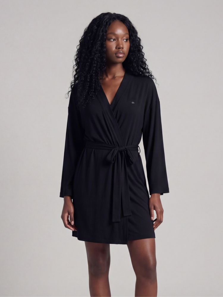 Robe Manga Longa Visco Canelada - Preto