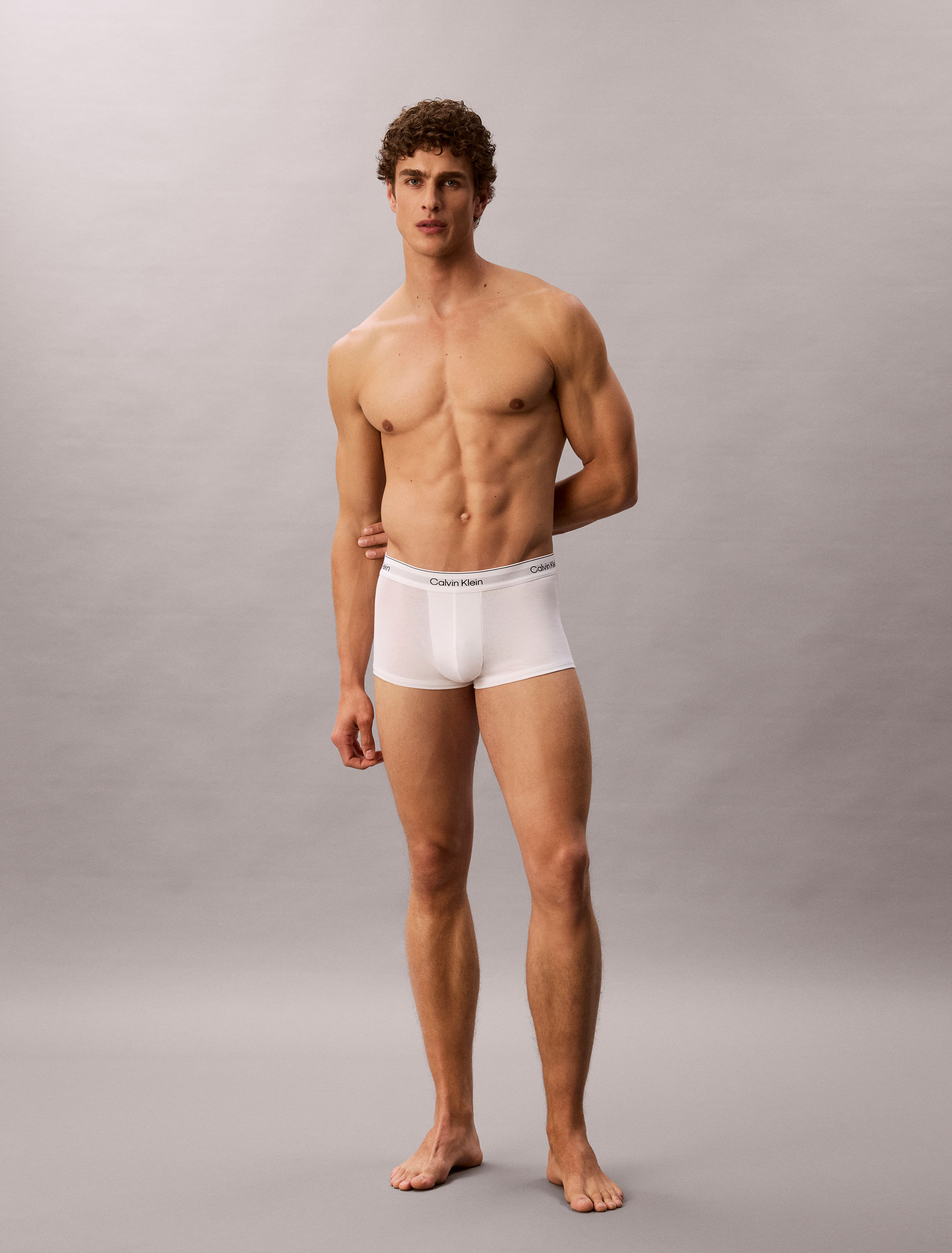Kit 3 Low Rise Trunk Icon Cotton Stretch - Branco/Azul - Kit 3 Low Rise Trunk Icon Cotton Stretch Branco/Azul m