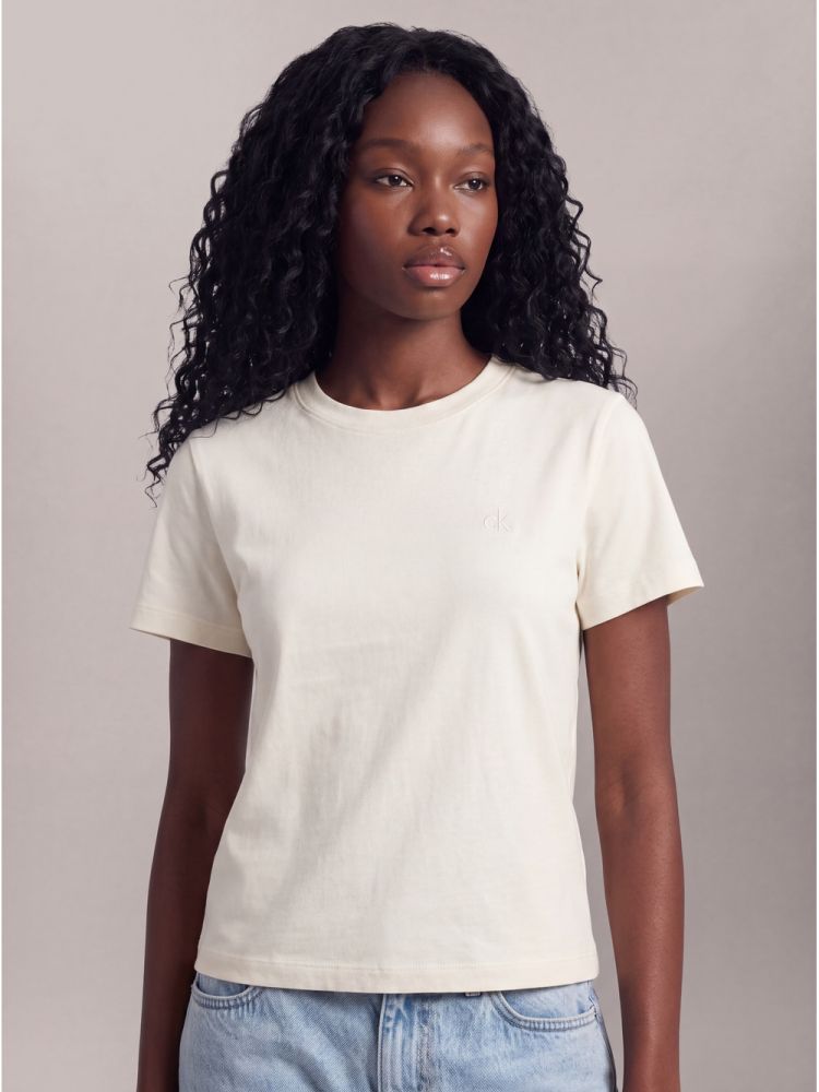 Camiseta Manga Curta Calvin Klein Feminino Meia Malha Pima - Branco