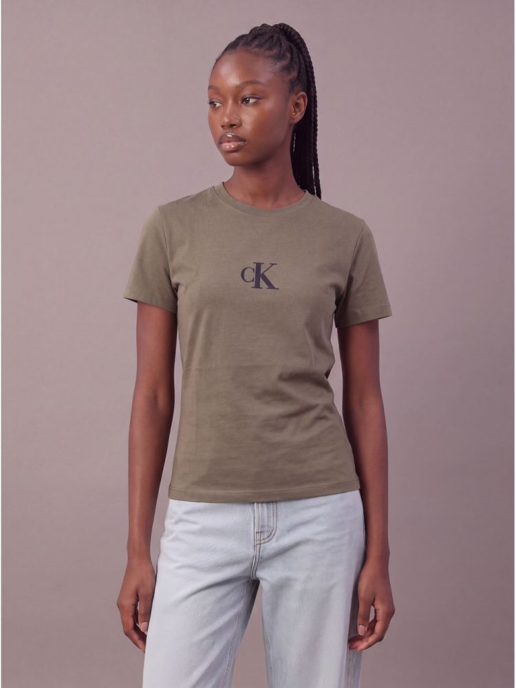 Camiseta Manga Curta Calvin Klein Jeans Feminino Rubber Patch - Militar