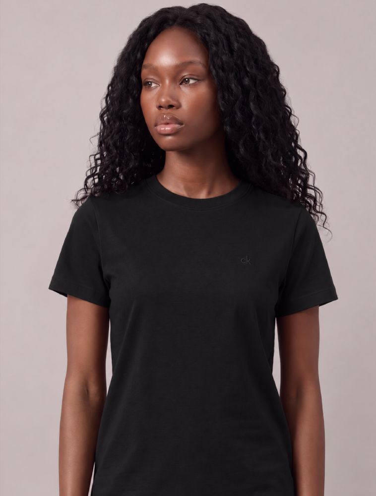 Camiseta Manga Curta Calvin Klein Feminino Meia Malha Pima - Preto