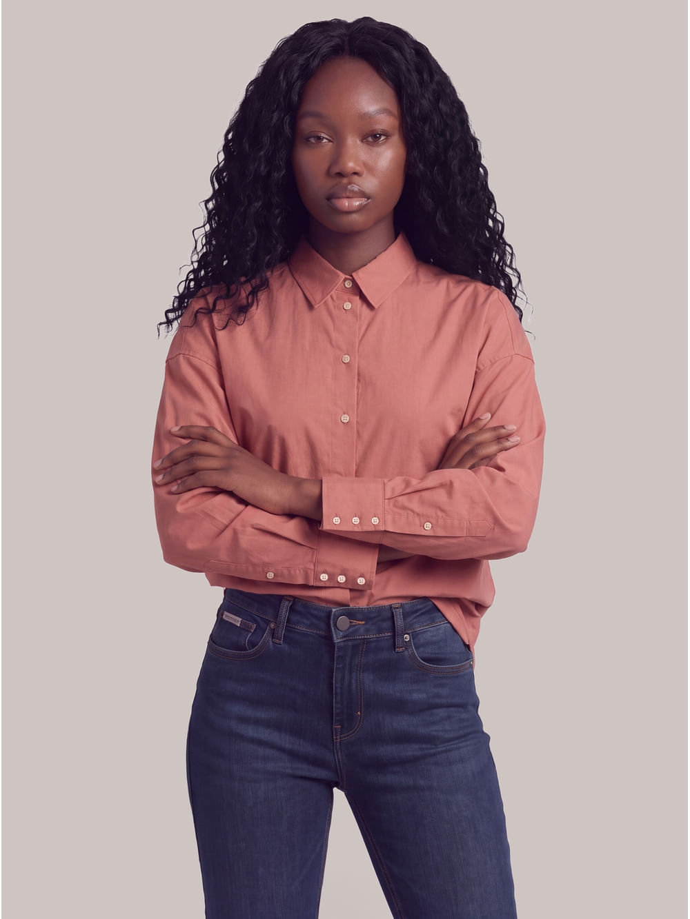 Camisa Manga Longa Com Vista Nas Costas - Blush - Camisa Manga Longa Com Vista Nas Costas Blush 36
