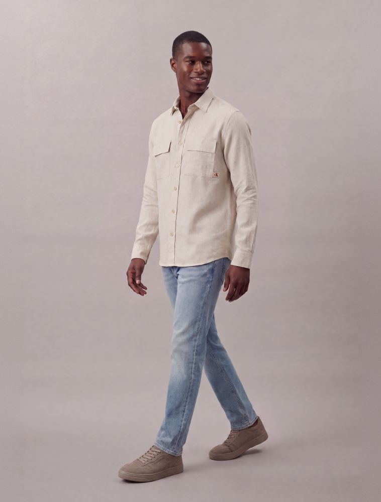 Camisa Manga Longa Oversized com Bolsos - Areia