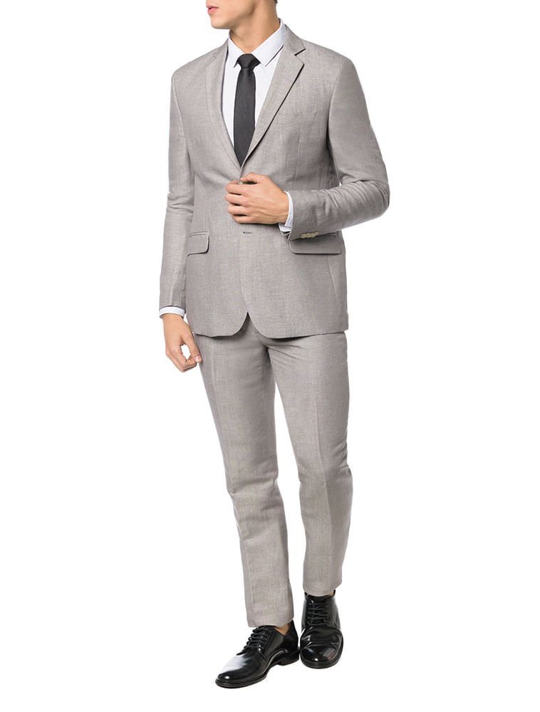 Costume Calvin Klein Slim De Linho Cinza Médio - Calvin Klein