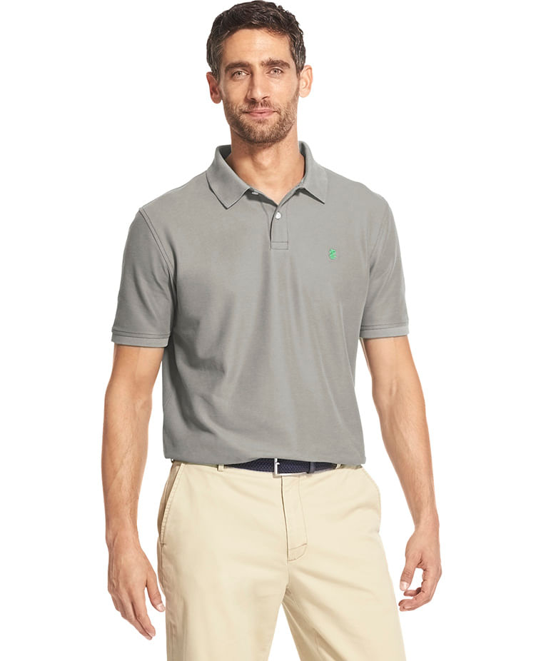 Polo Piquet Manga Curta Slim Masculino Cinza Izod