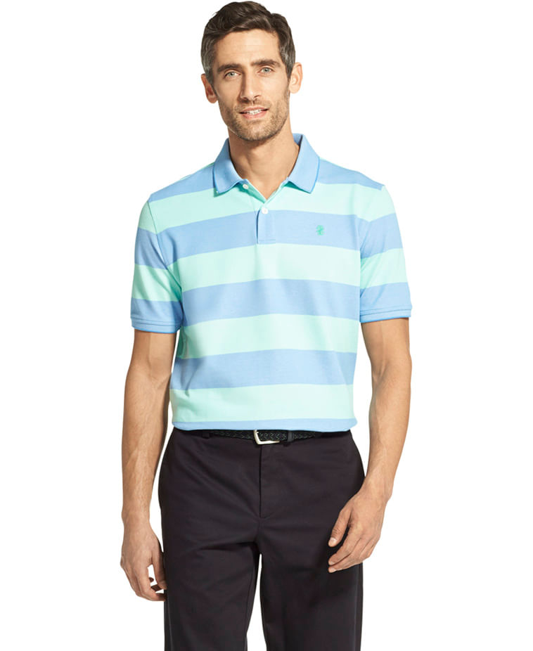 Polo Piquet Manga Curta Regular Masculino Listras Verde Menta Izod