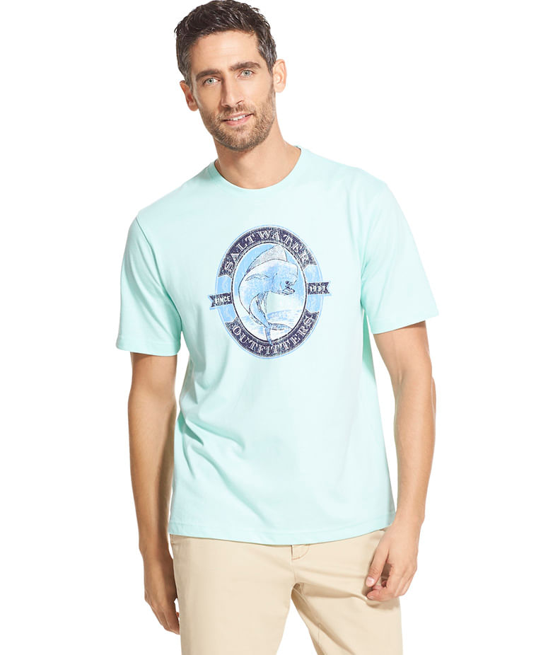 Camiseta Manga Curta Estampada Regular Masculino Verde Água Izod