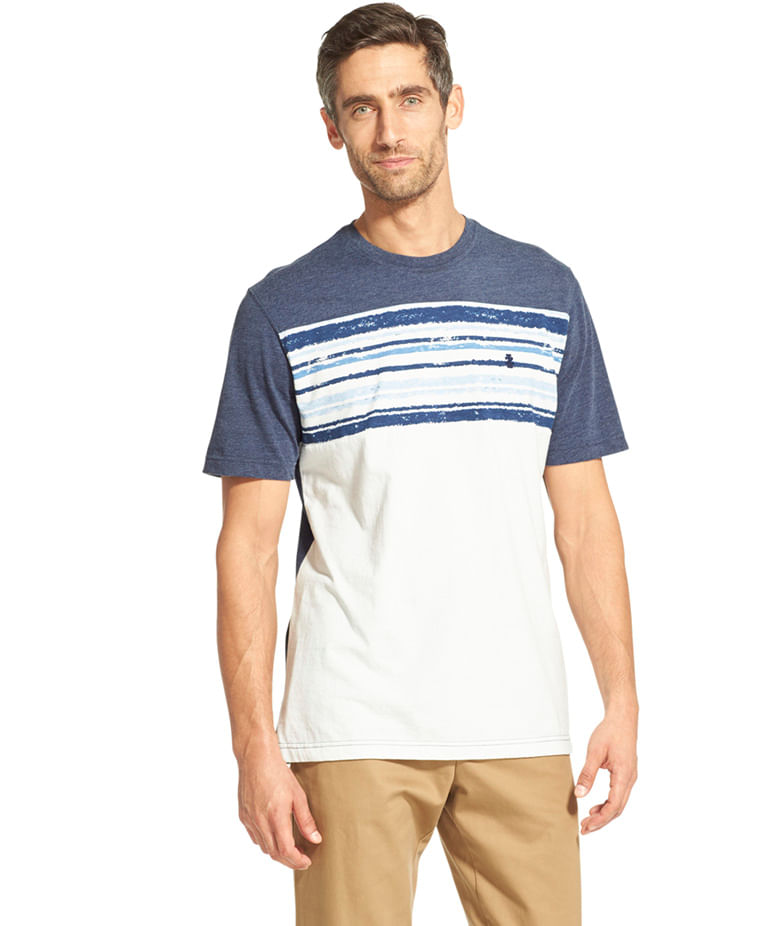 Camiseta Manga Curta Faixa Listra Regular Masculino Azul Escuro Izod