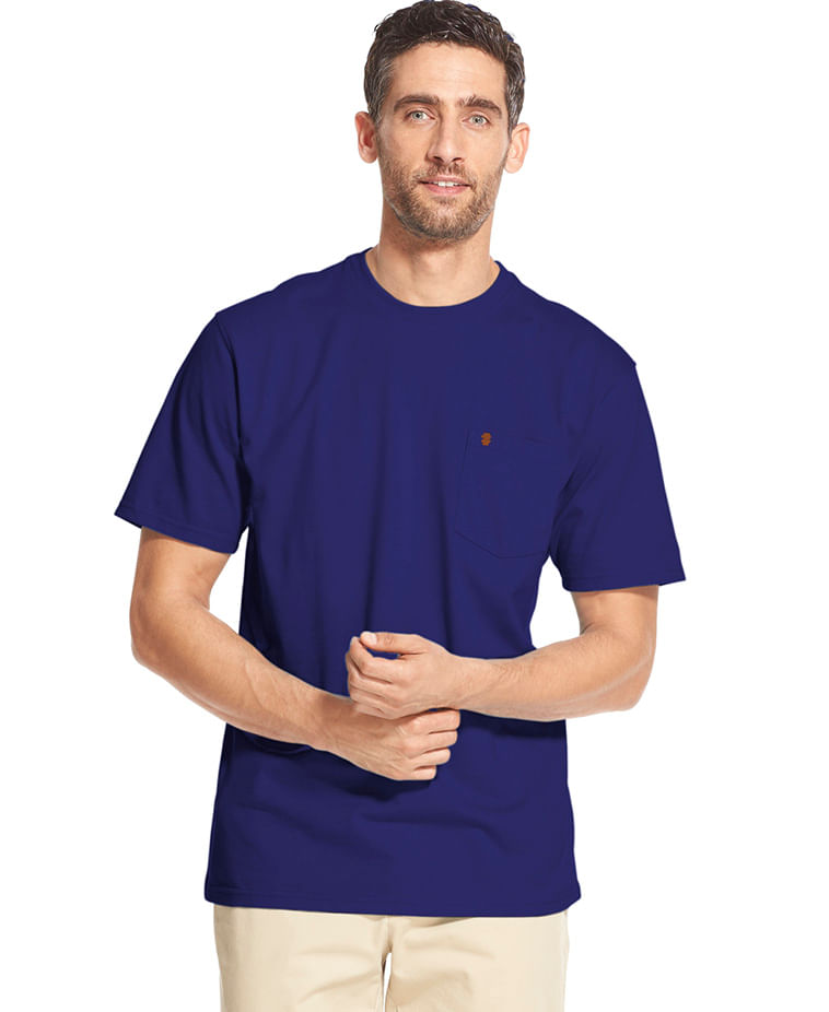 Camiseta Básica Manga Curta Com Bolso Regular Masculino Azul Escuro Izod