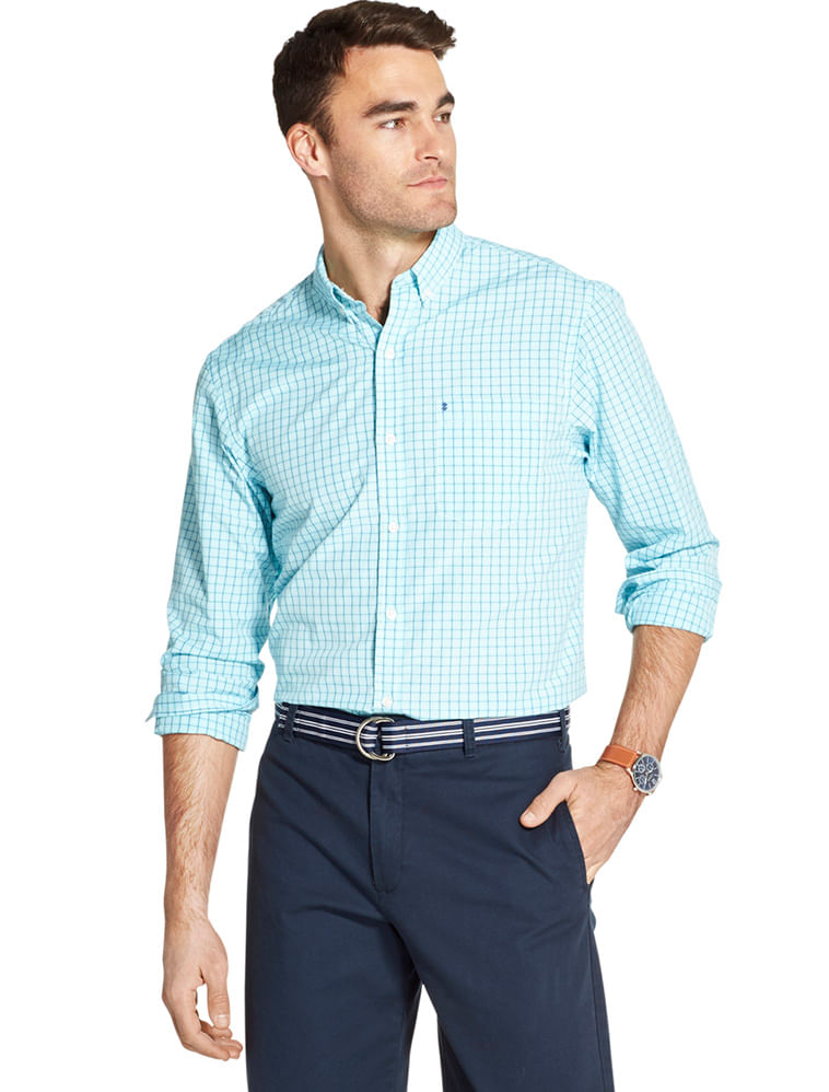 Camisa Xadrez Manga Longa Regular Masculino Azul Izod
