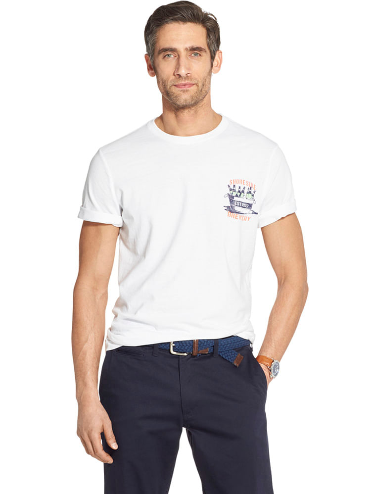 Camiseta Manga Curta Estampada Regular Masculino Branca Izod