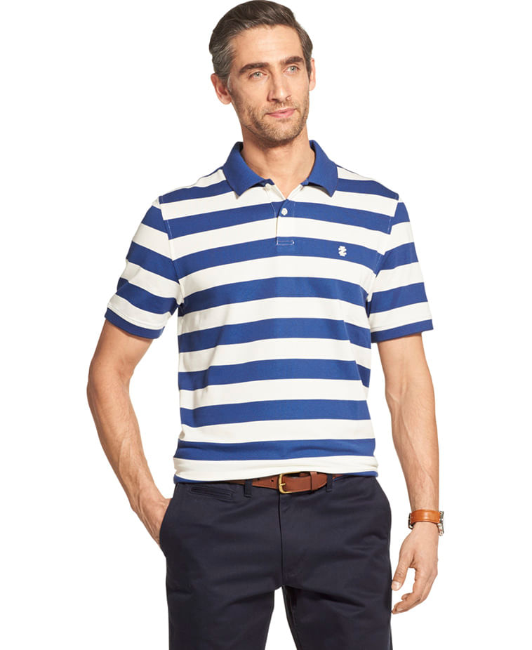 Polo Piquet Manga Curta Regular Masculino Listrada Branca Izod