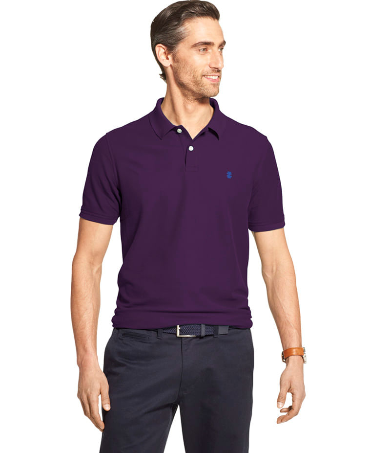 Polo Piquet Manga Curta Regular Masculino Azul Roxa Izod