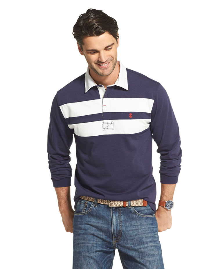 Polo Rugby Manga Longa Regular Masculino Marinho Izod