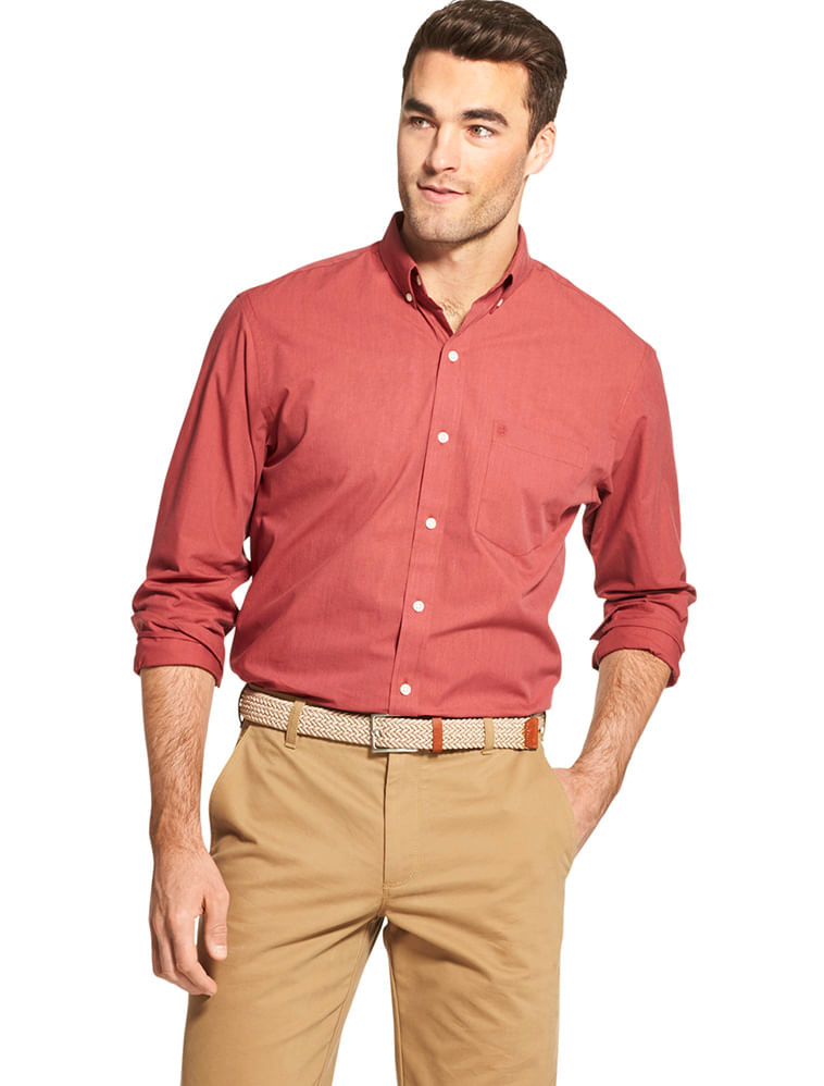 Camisa Básica Manga Longa Slim Masculino Vermelha Izod