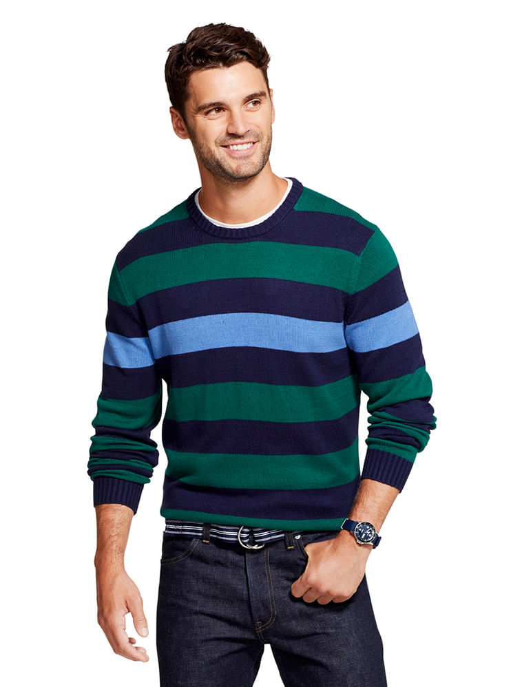 Suéter Tricot Listras Regular Masculino Azul Marinho Izod