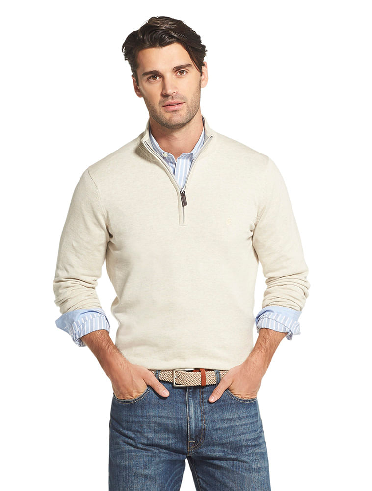 Suéter Tricot Meio Zíper Regular Masculino Areia Izod