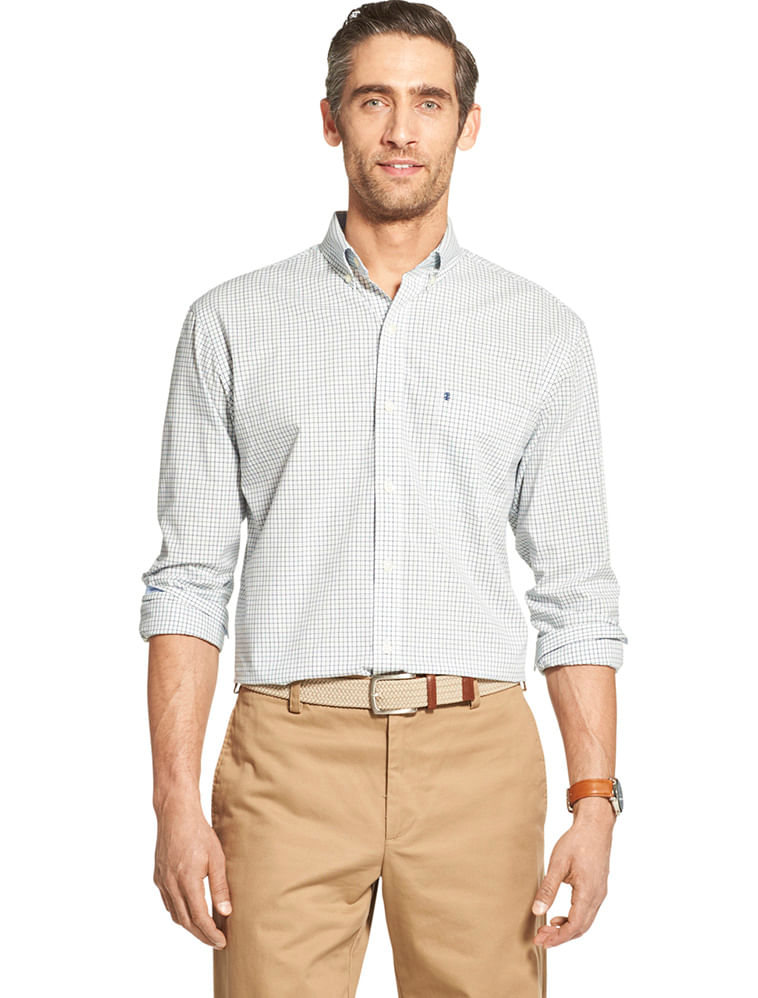 Camisa Xadrez Manga Longa Regular Masculino Azul Izod