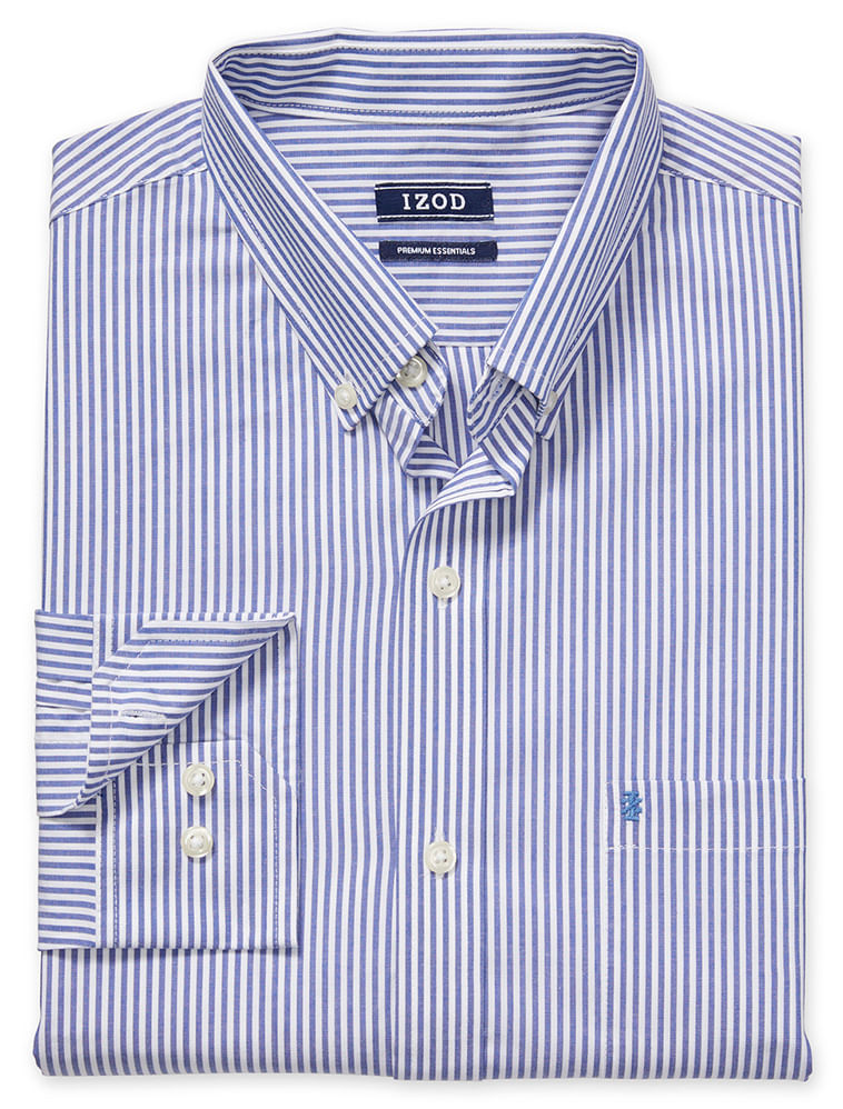 Camisa Listrada Manga Longa Slim Masculino Azul Izod