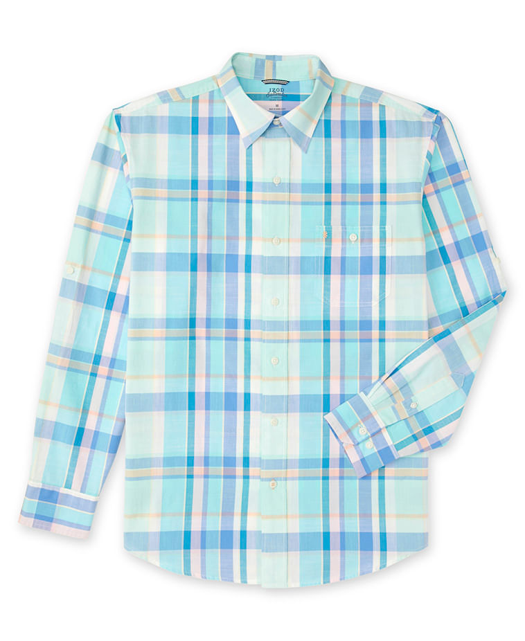 Camisa Xadrez Manga Longa Regular Masculino Azul Izod