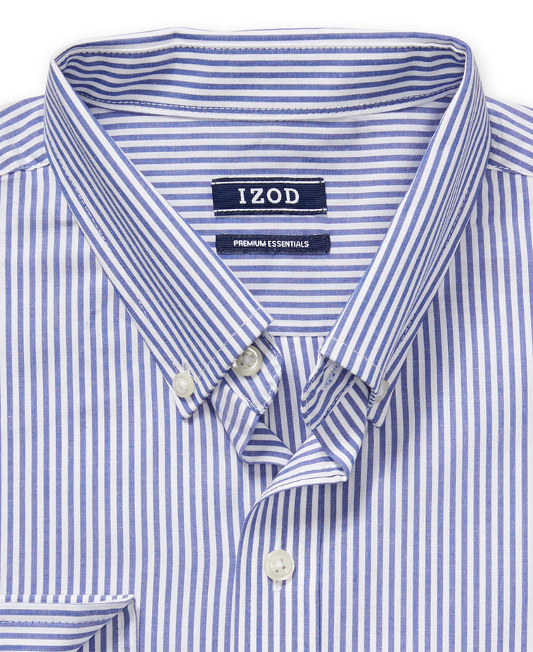 Camisa Listrada Manga Longa Slim Masculino Azul Izod