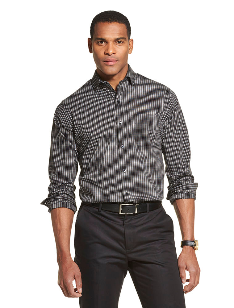 Camisa Traveller Xadrez Manga Longa Regular Masculino Preta  Van Heusen -  Van Heusen