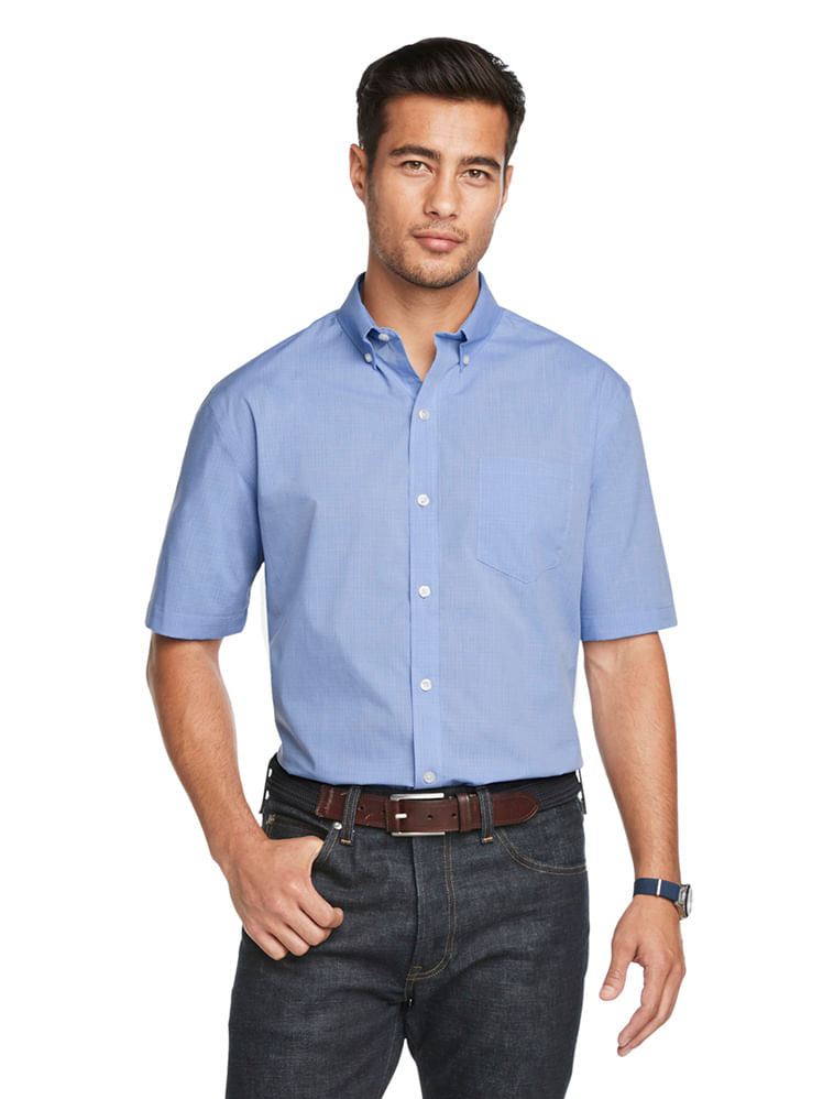 Camisa Texturizada Manga Curta Regular Masculino Azul  Van Heusen -  Van Heusen