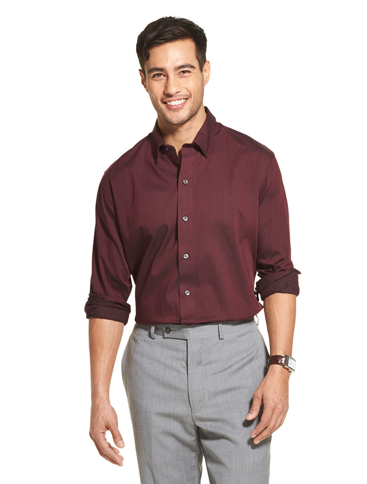 Camisa Nervuras Manga Longa Regular Masculino Bordô  Van Heusen -  Van Heusen