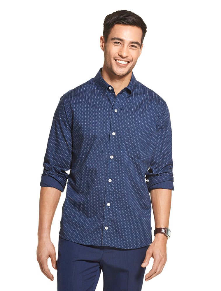 Camisa Traveller Estampada Manga Longa Slim Masculino Azul  Van Heusen -  Van Heusen
