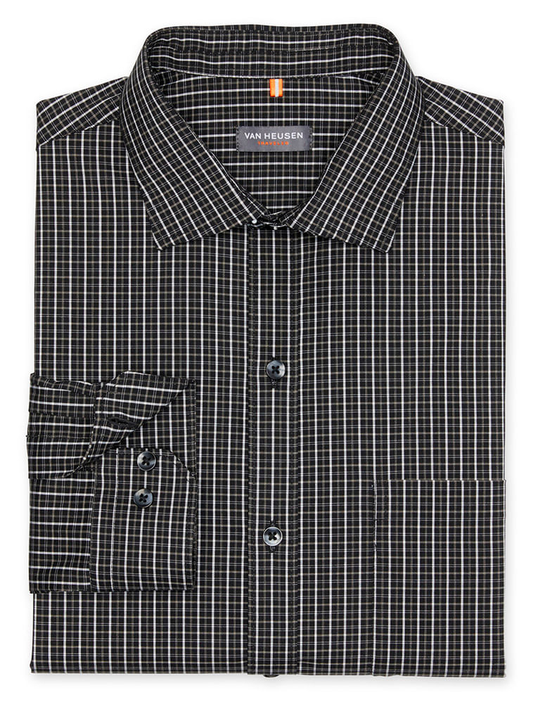 Camisa Traveller Xadrez Manga Longa Regular Masculino Preta  Van Heusen -  Van Heusen