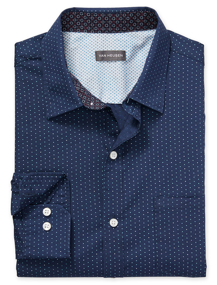 Camisa Traveller Estampada Manga Longa Slim Masculino Azul  Van Heusen -  Van Heusen