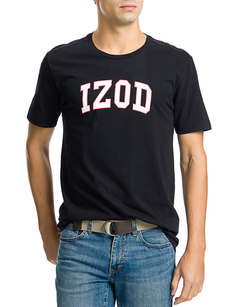 Camiseta Estampada College Manga Curta Regular Masculino Preta Izod