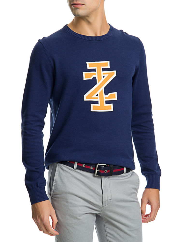 Suéter Tricot Jcquard Regular Masculino Azul Izod