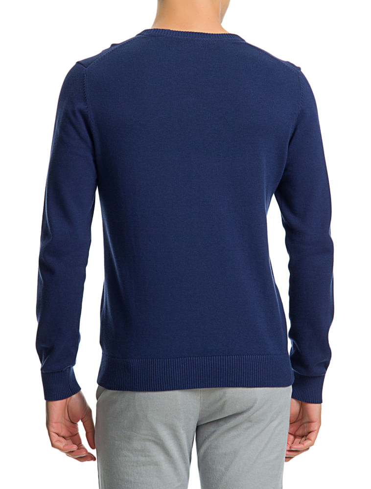 Suéter Tricot Jcquard Regular Masculino Azul Izod