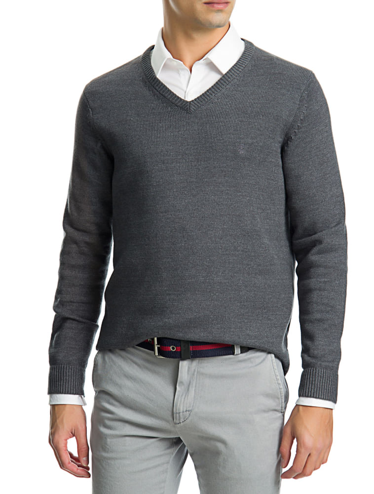 Suéter Tricot Básico Regular Masculino Cinza Grafite Izod